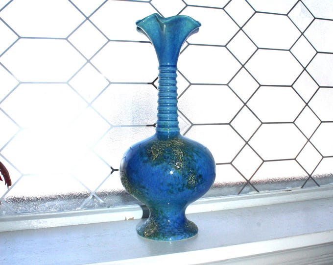 Large Royal Haeger Mid Century Vase Blue Lava Volcano Glaze 12 1/2" 4043