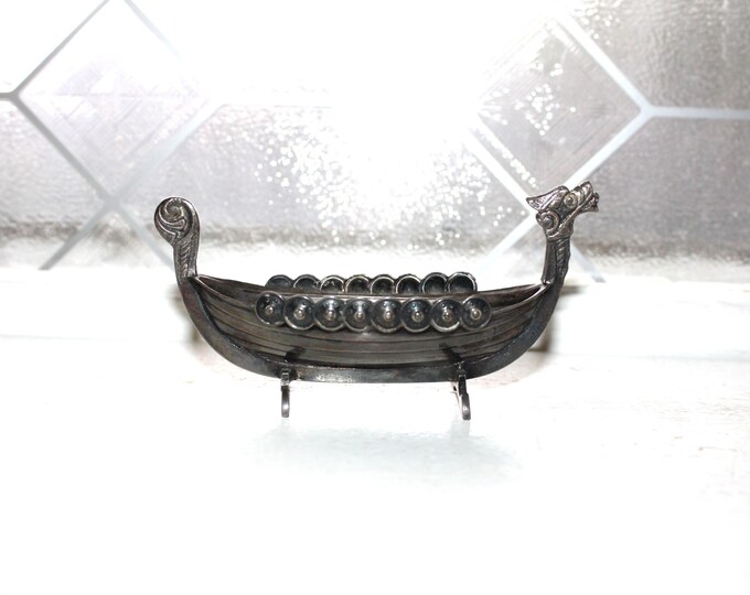 Pewter Sorensen Viking Ship Salt Cellar Vintage Scandinavian