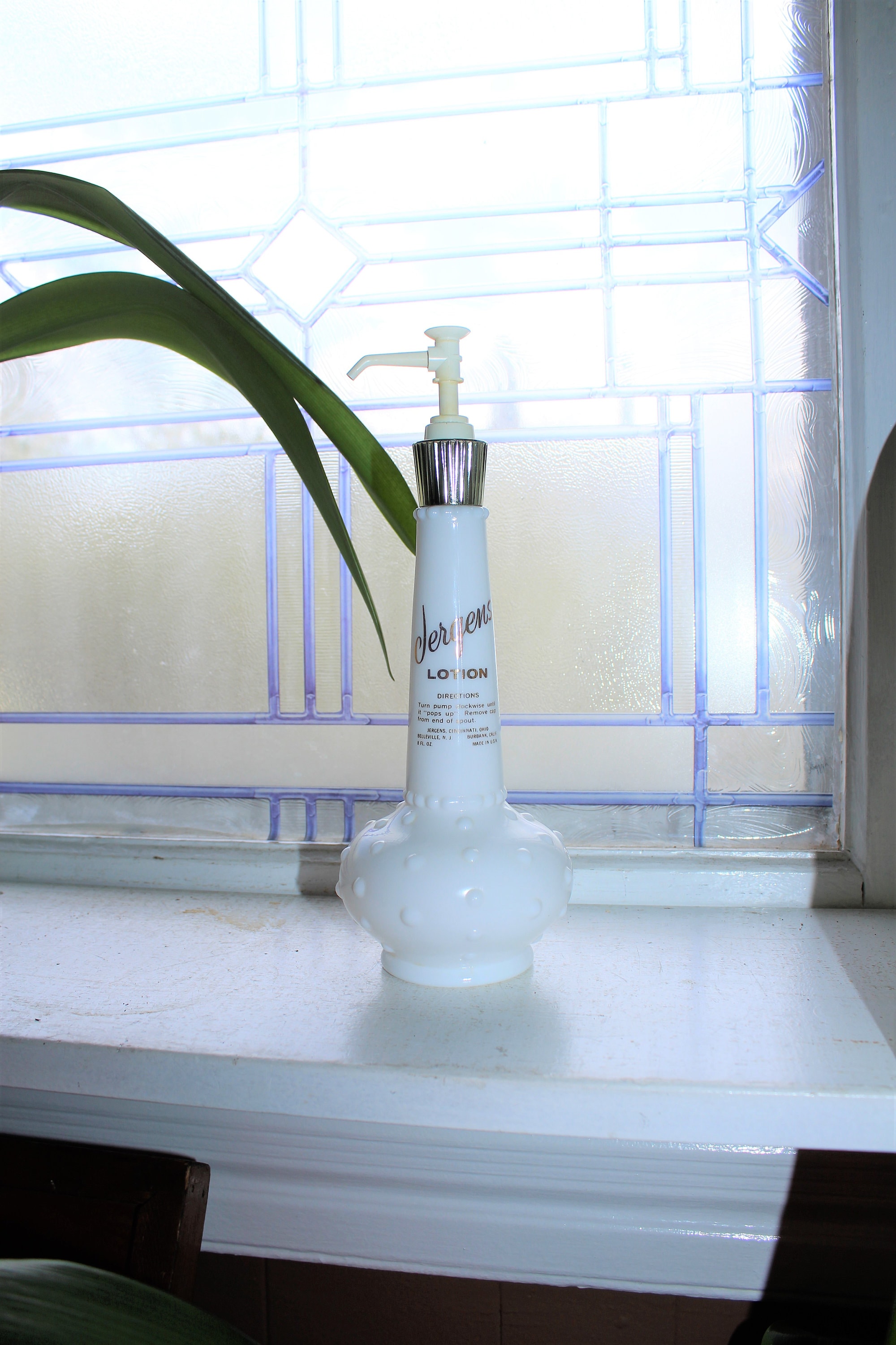 Vintage Jergens Lotion Milk Glass Pump Bottle