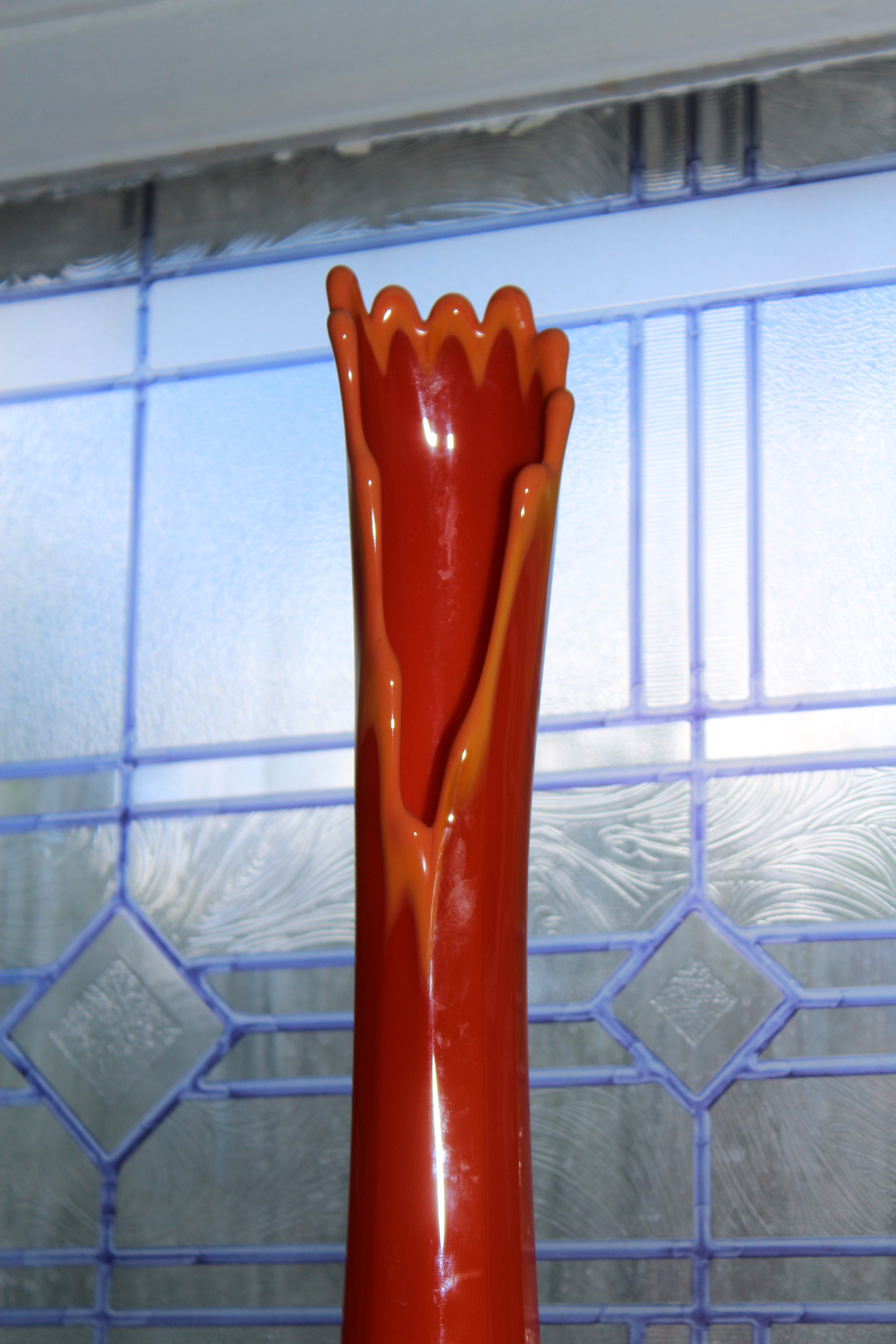 Large Orange Swung Glass Vase 20 Vintage Mid Century Modern