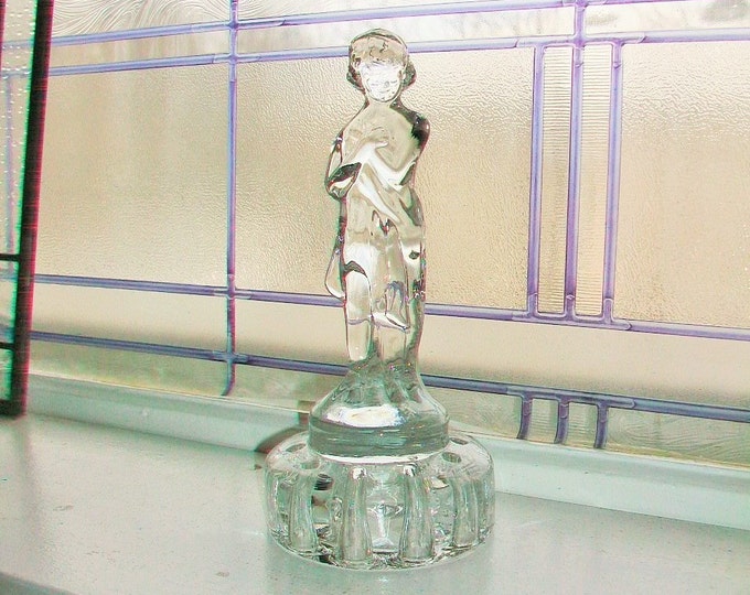 Cambridge Glass Nude Draped Lady Flower Frog Vintage 1930s Clear Glass