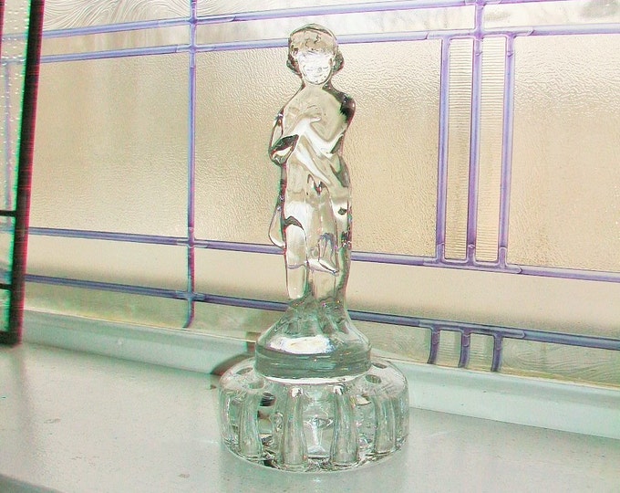 Cambridge Glass Nude Draped Lady Flower Frog Vintage 1930s Clear Glass