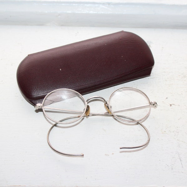 Antique Harry Potter Style Eyeglasses Silver Frames by Shuron with Case