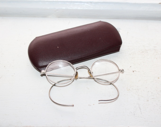 Antique Harry Potter Style Eyeglasses Silver Frames by Shuron with Case