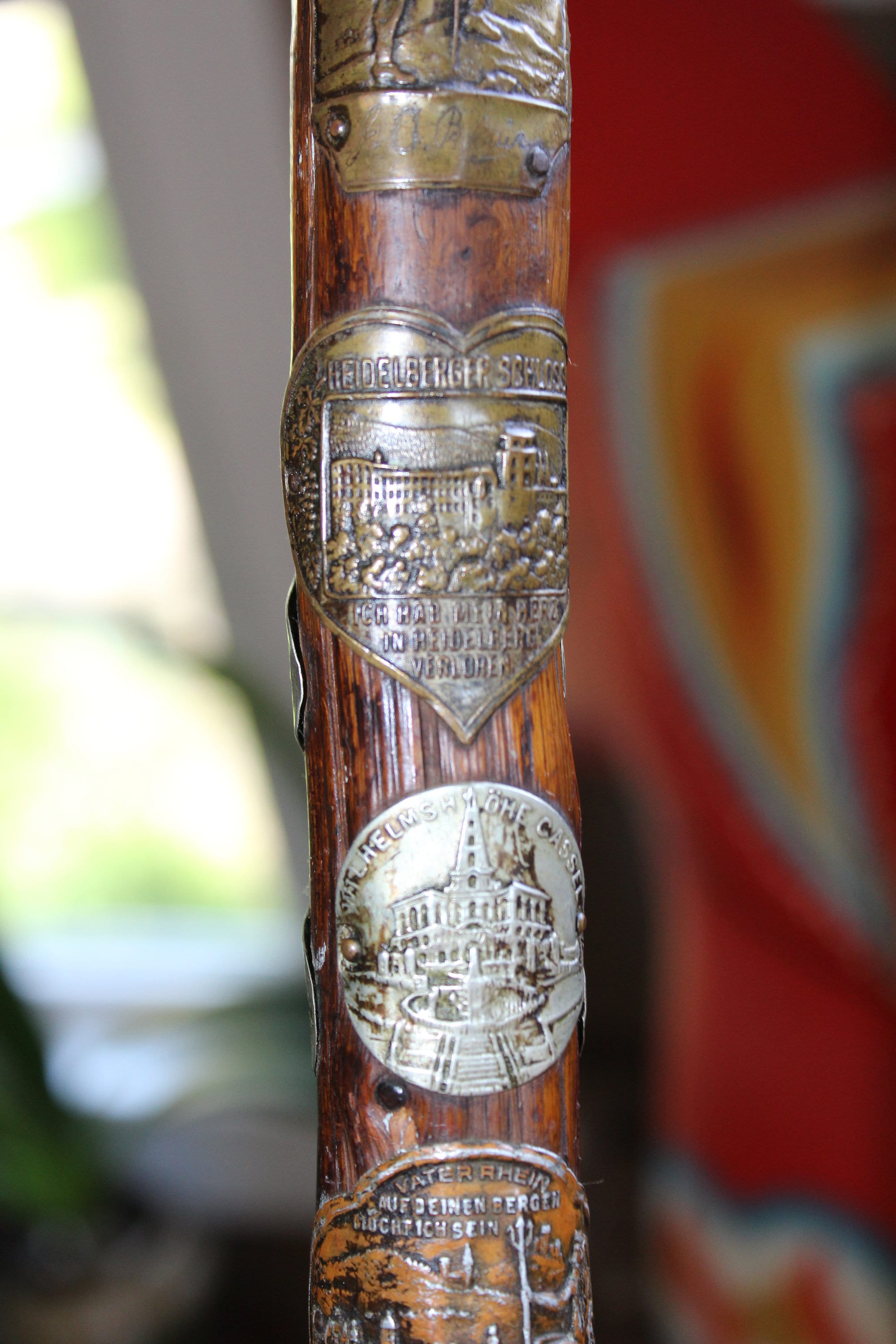 Vintage Volksmarch Hiking Cane Walking Stick with 25 Badges 1930s