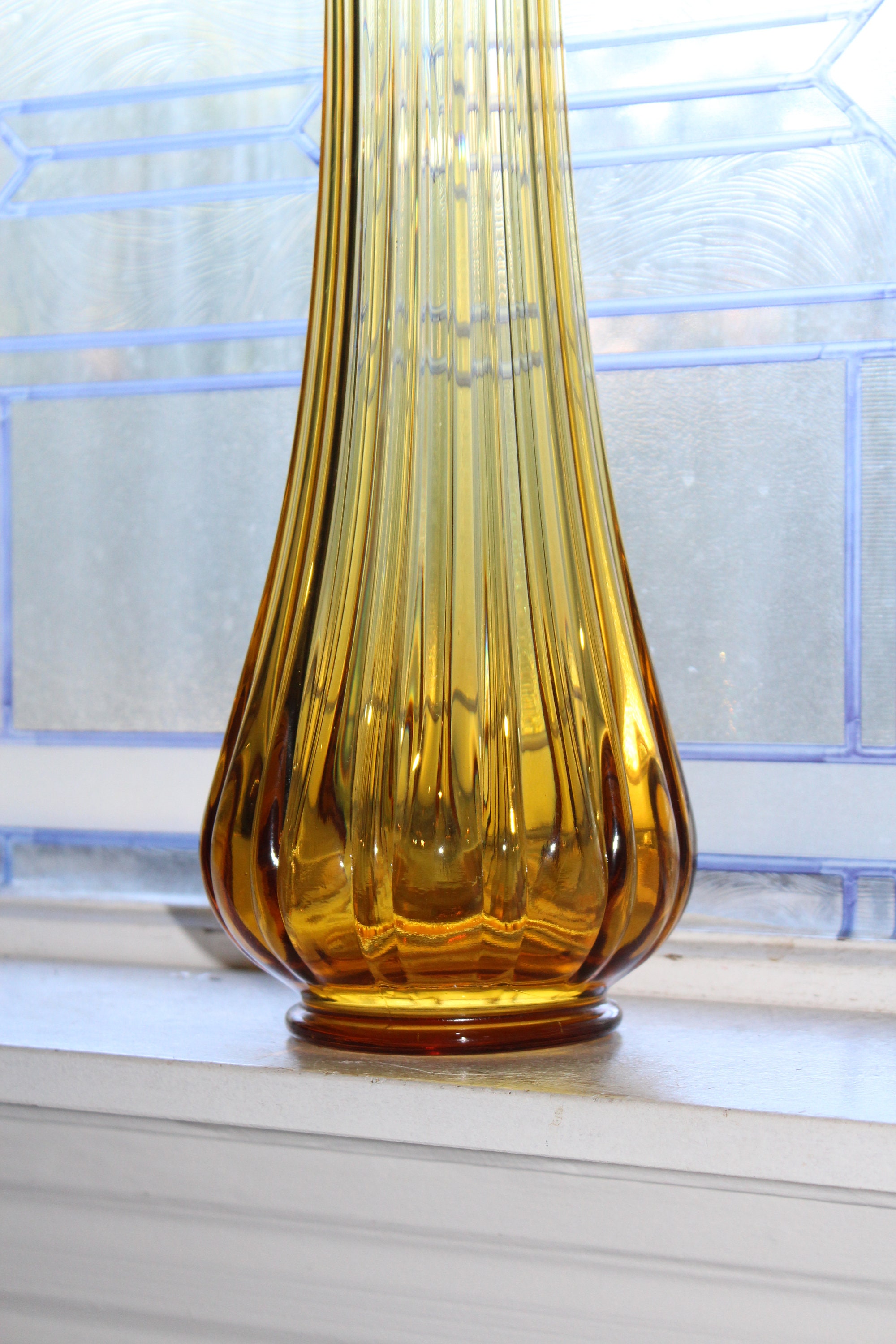 Large Amber Swung Glass Vase 26 Vintage Mid Century Modern