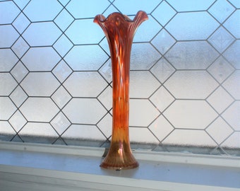 Tall Antique Carnival Glass Vase 14.75" Marigold