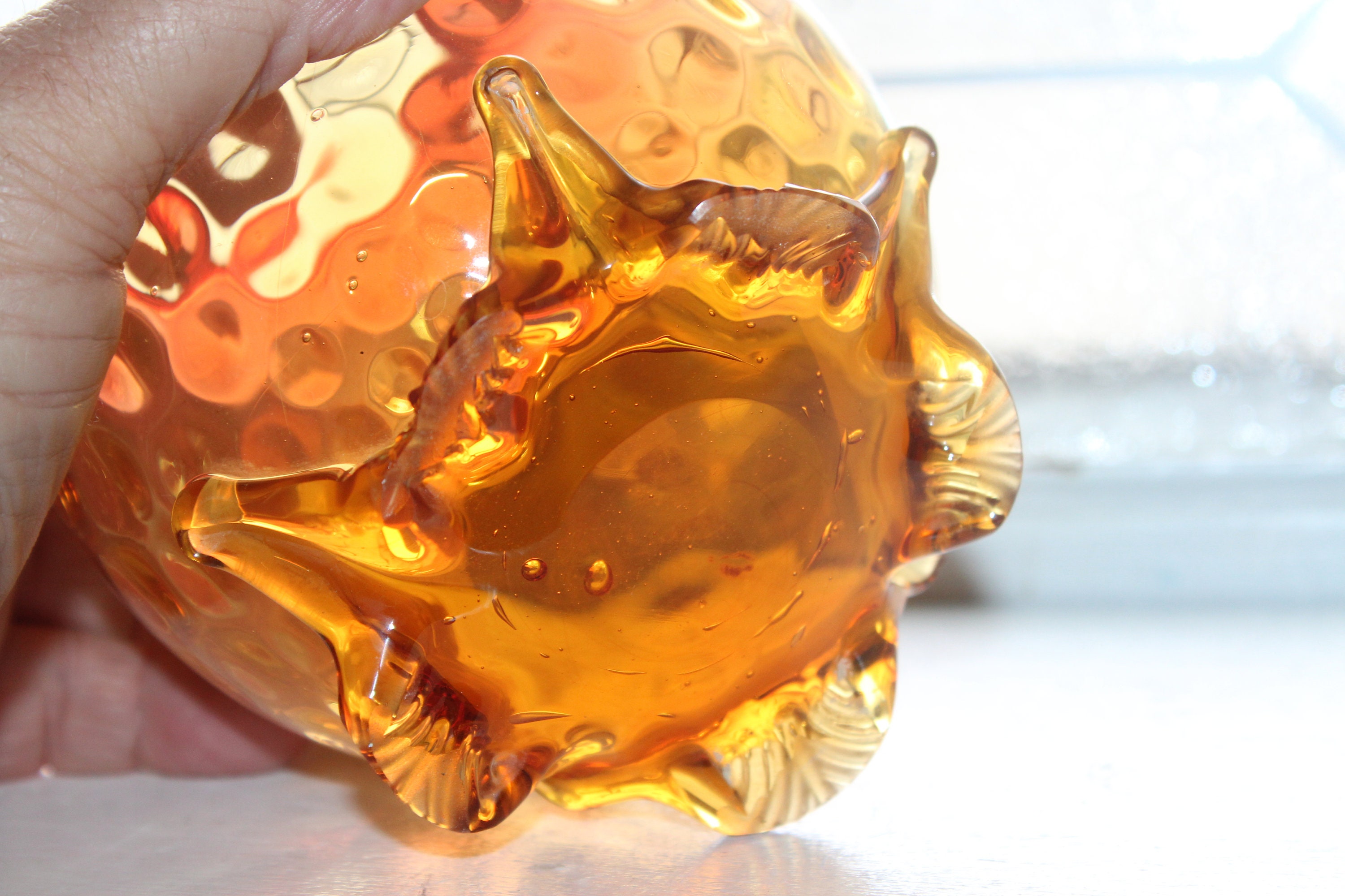 Vintage Amberina Thumprint Art Glass Vase Rose Bowl