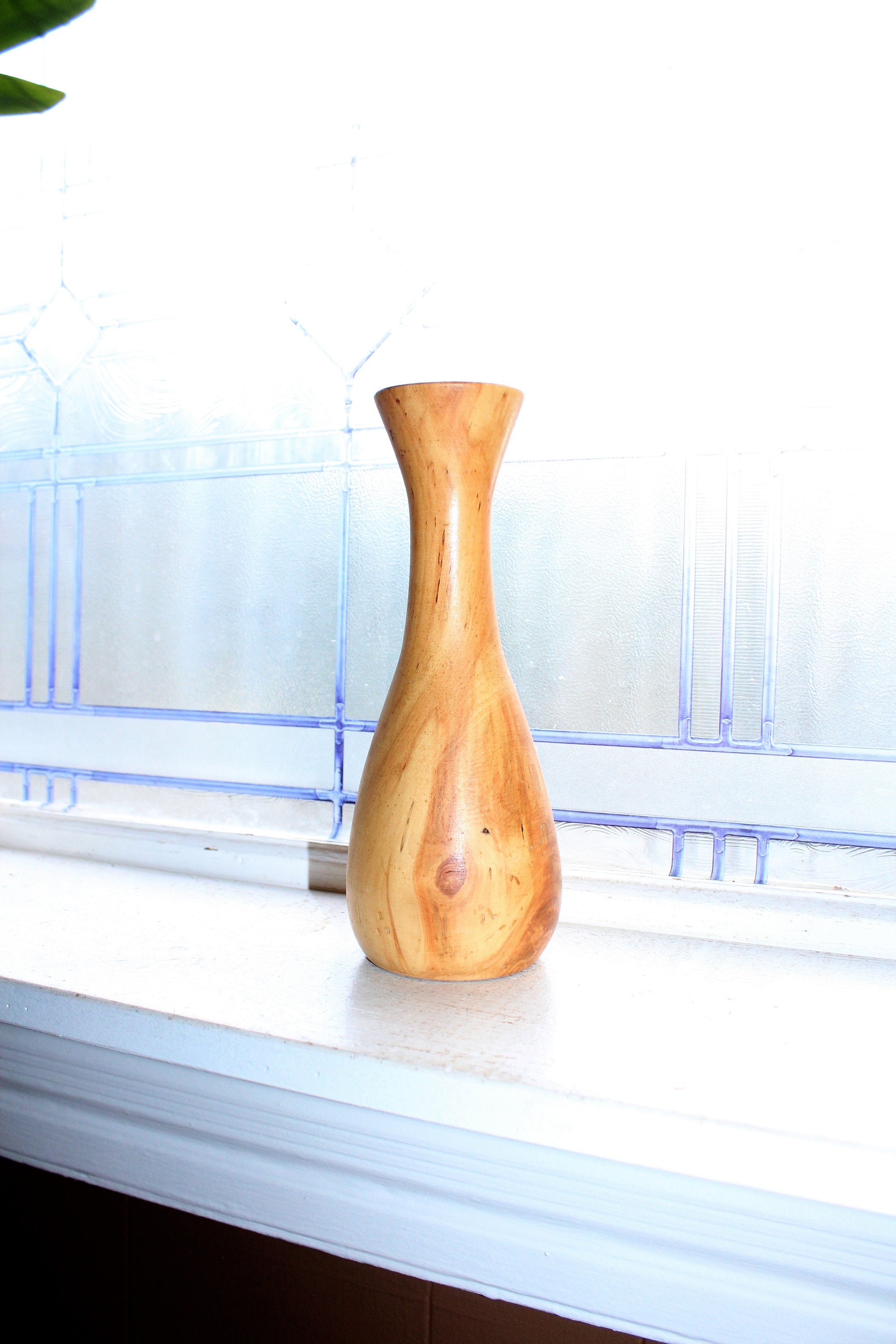 Vintage Hand Carved Wood Vase Elkins Littleton Co