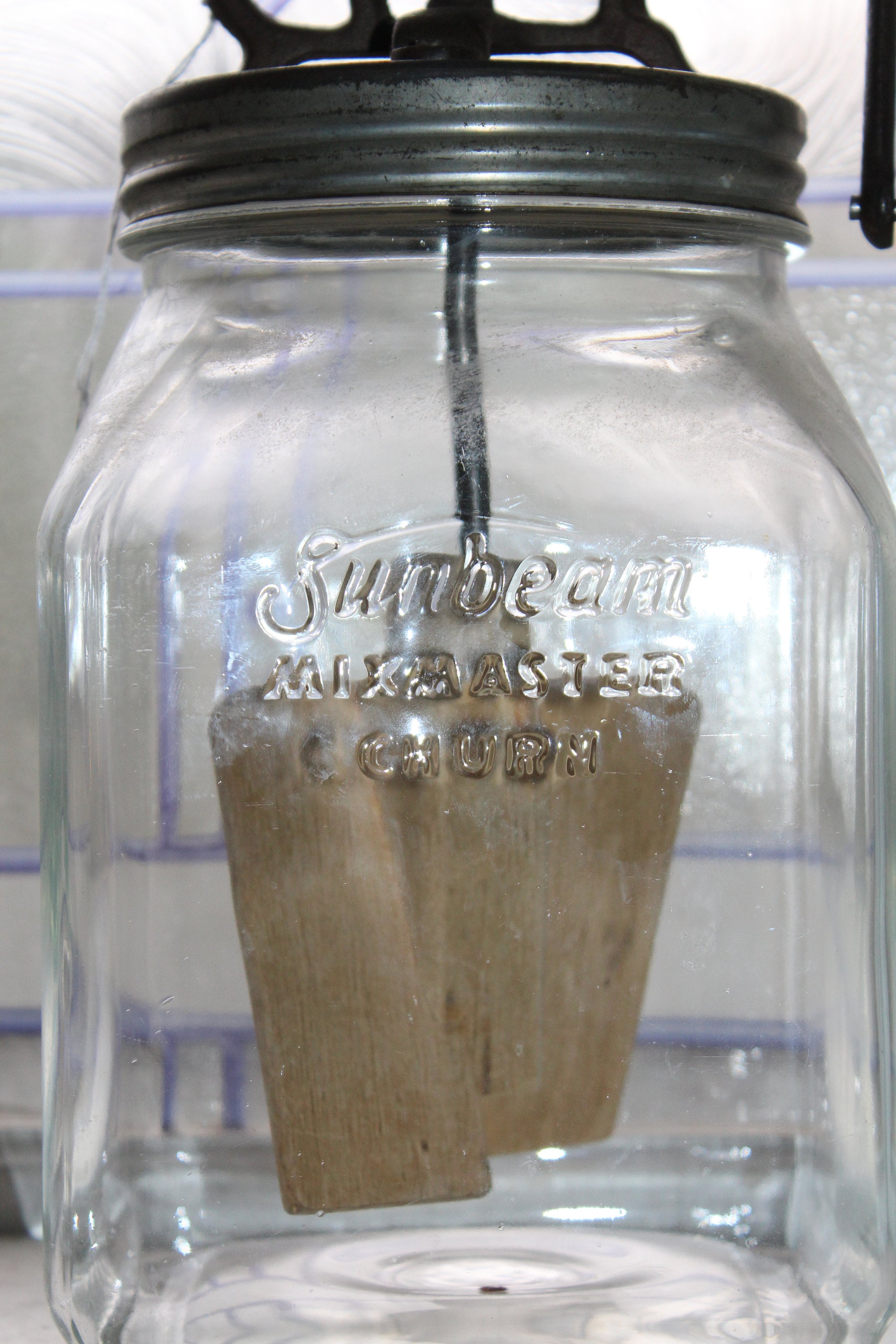 Vintage Sunbeam Glass Butter Churn Mixmaster Rustic Farmhouse Decor