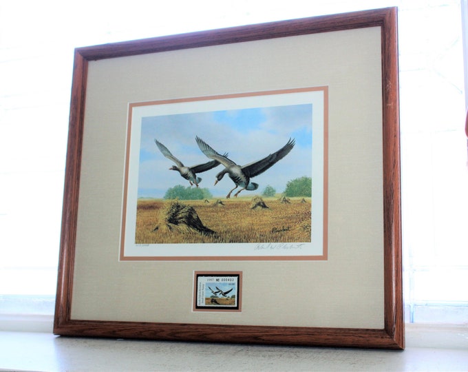 1997 ND Small Game Hunting Print and Stamp Richard Plasschaert Signed