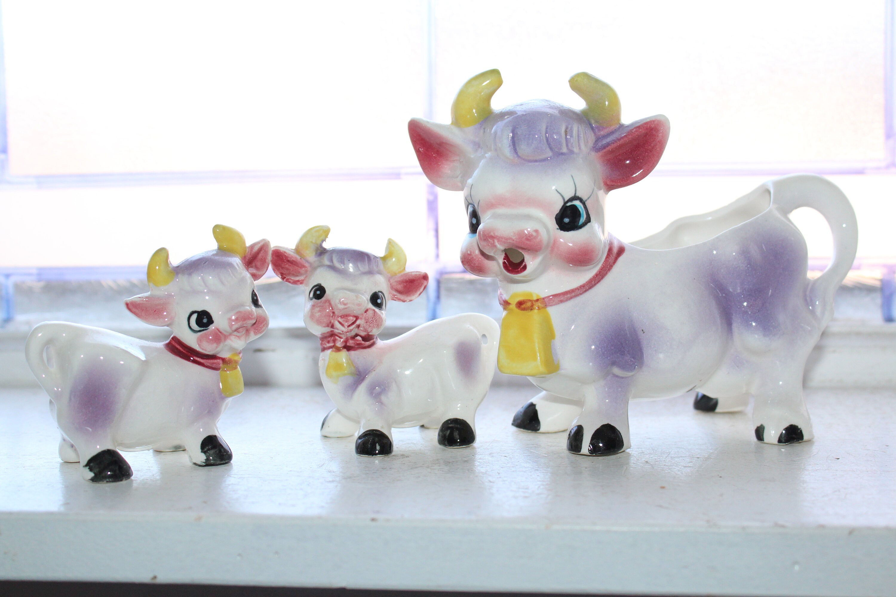 Vintage Cows Salt and Pepper Shakers and Creamer 1960s Kitsch