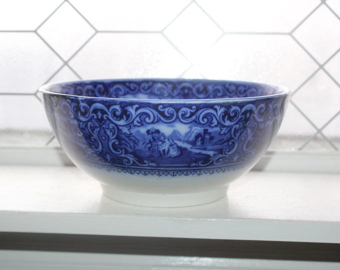 Antique Victorian Flow Blue Serving Bowl by HM & Co England