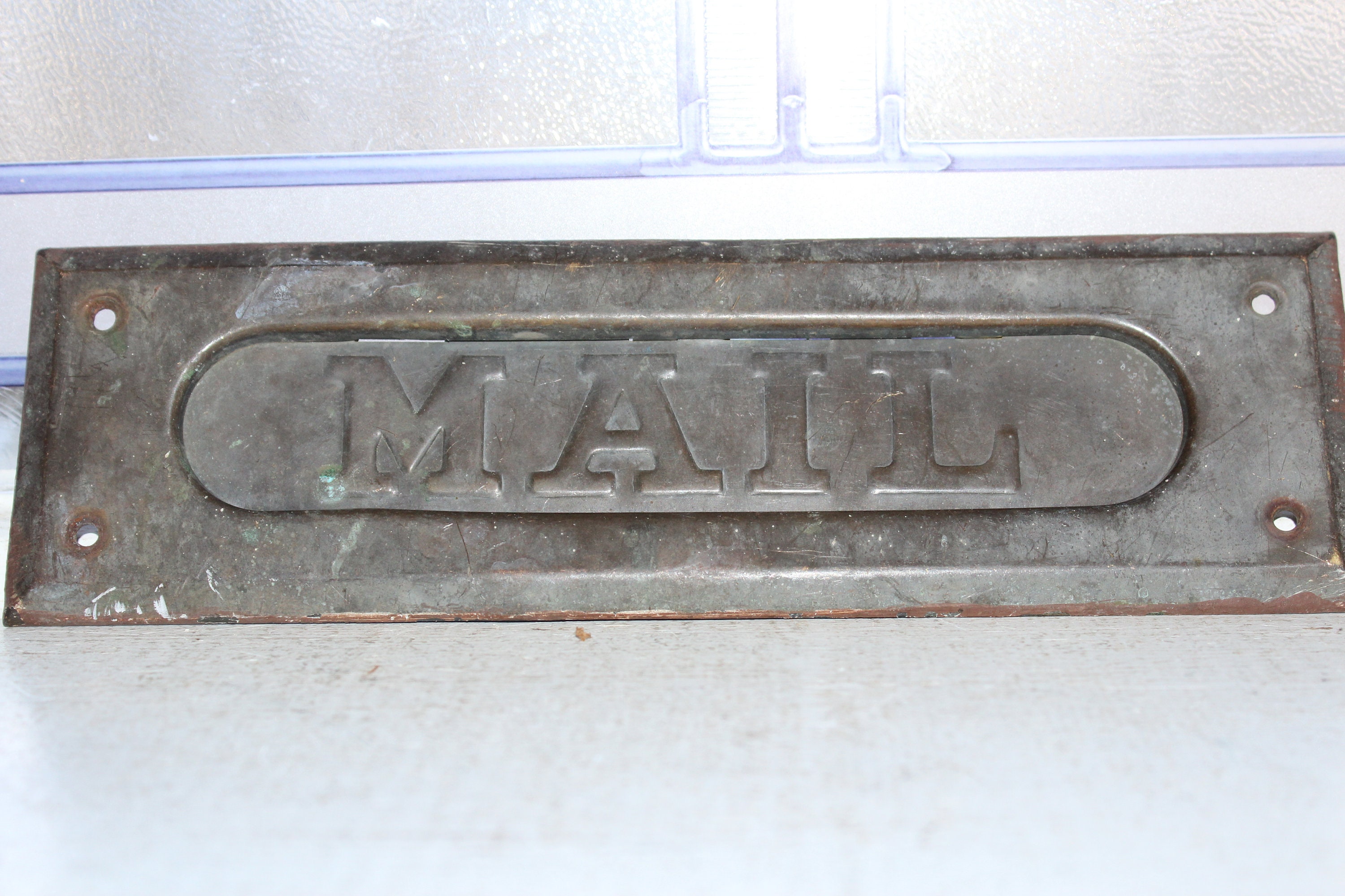 Vintage Mail Letter Door Slot Circa 1920s Weathered Brass