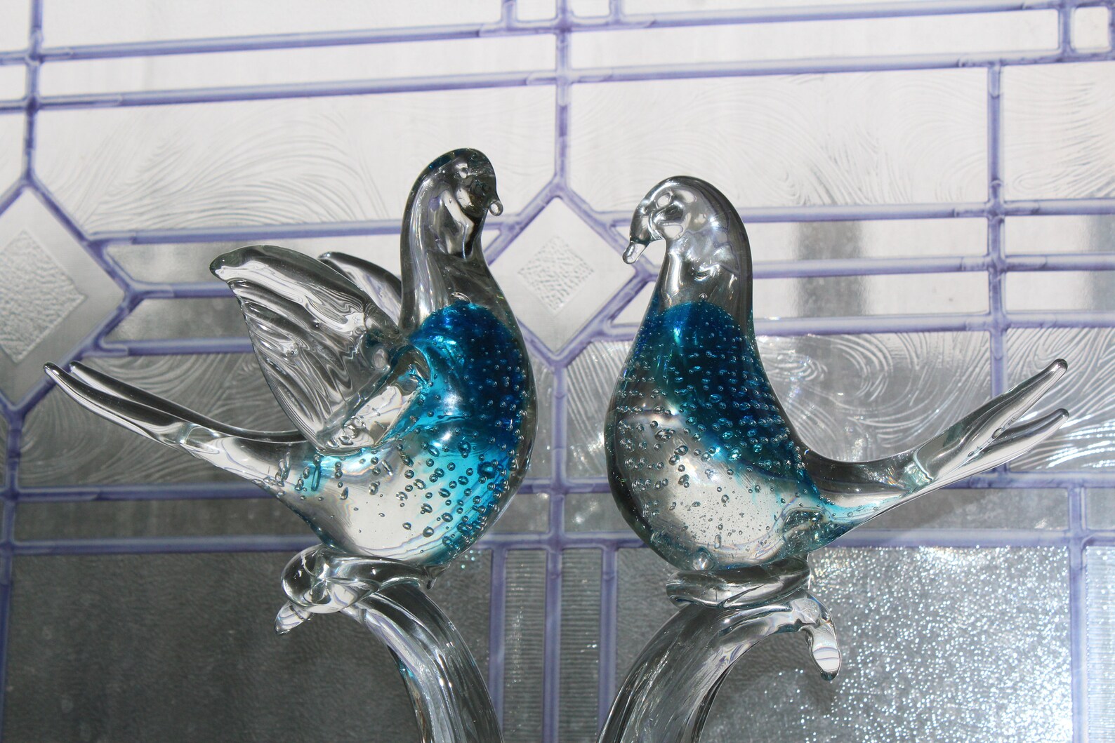 Large Vintage Murano Glass Love Birds on Tree Figurine Blue Etsy