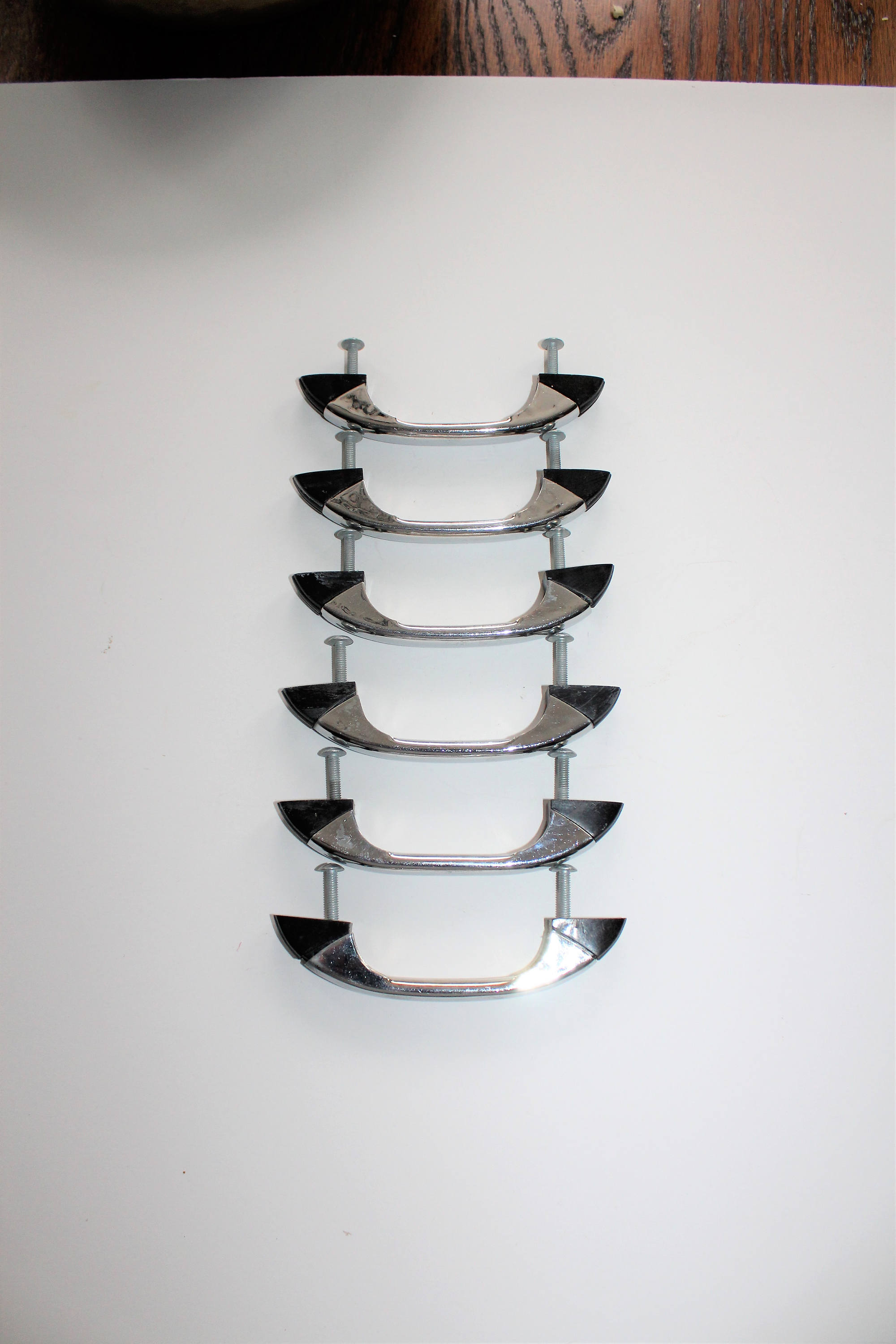 6 Art Deco Cabinet Door Handles Black and Chrome 1930s 1940s