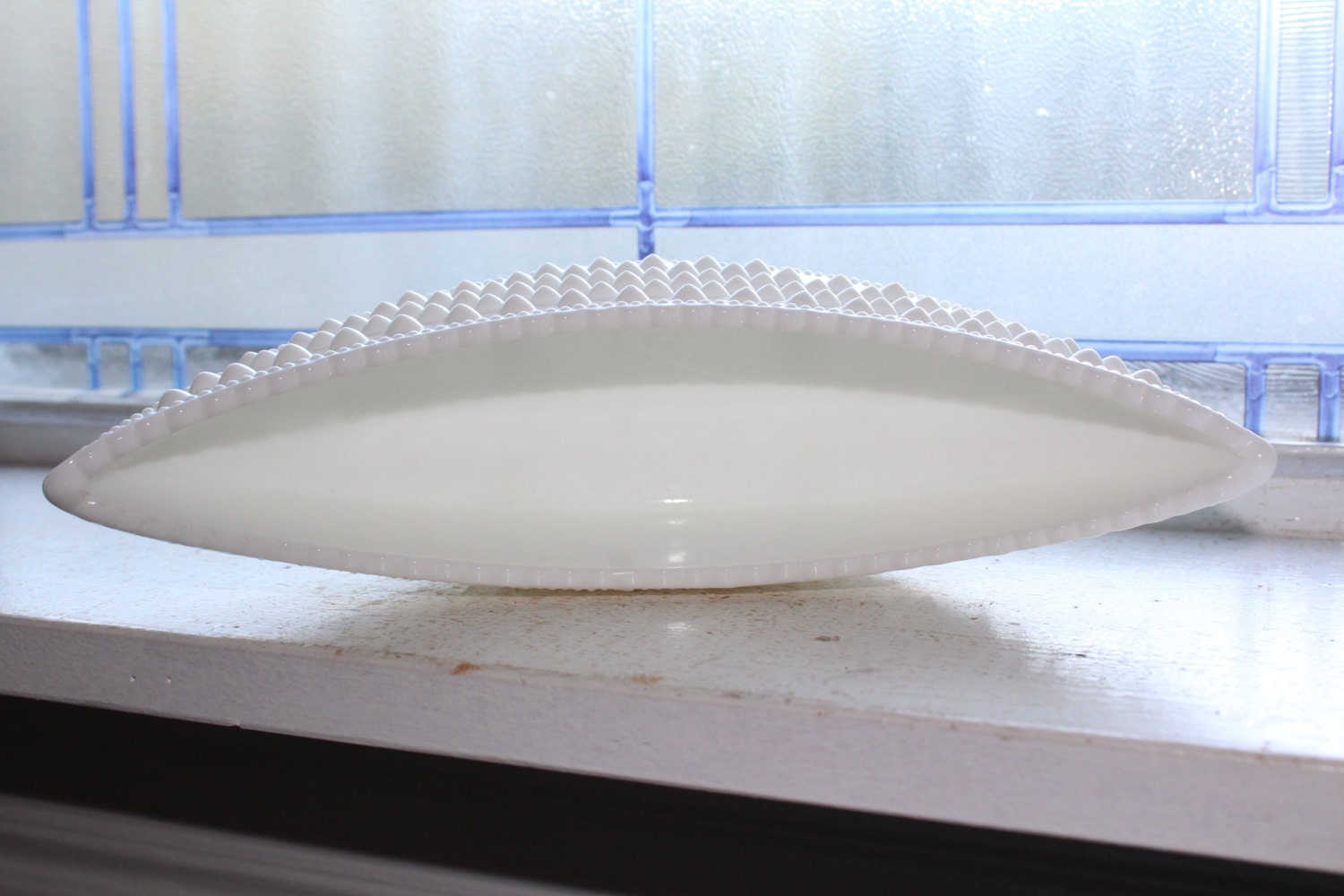 Vintage Hobnail Milk Glass Footed Boat Candy Dish