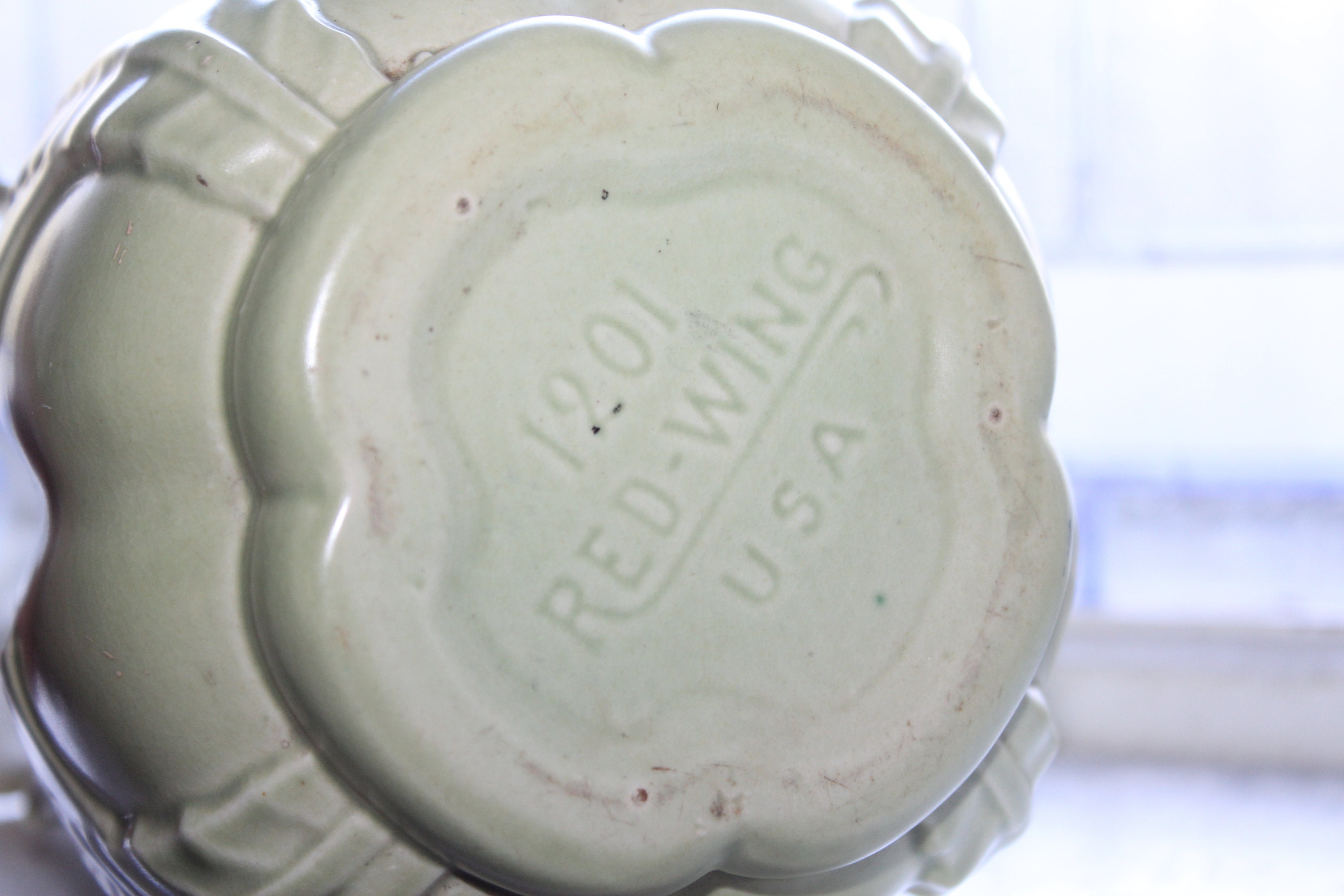 Mid Century Red Wing Pottery Vase 1950s Sage Green 1201