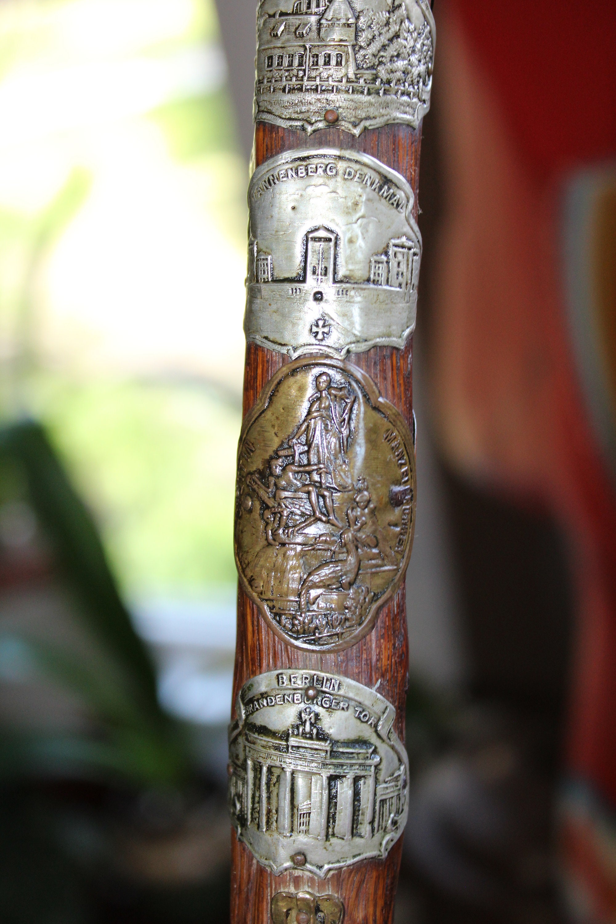 Vintage Volksmarch Hiking Cane Walking Stick with 25 Badges 1930s