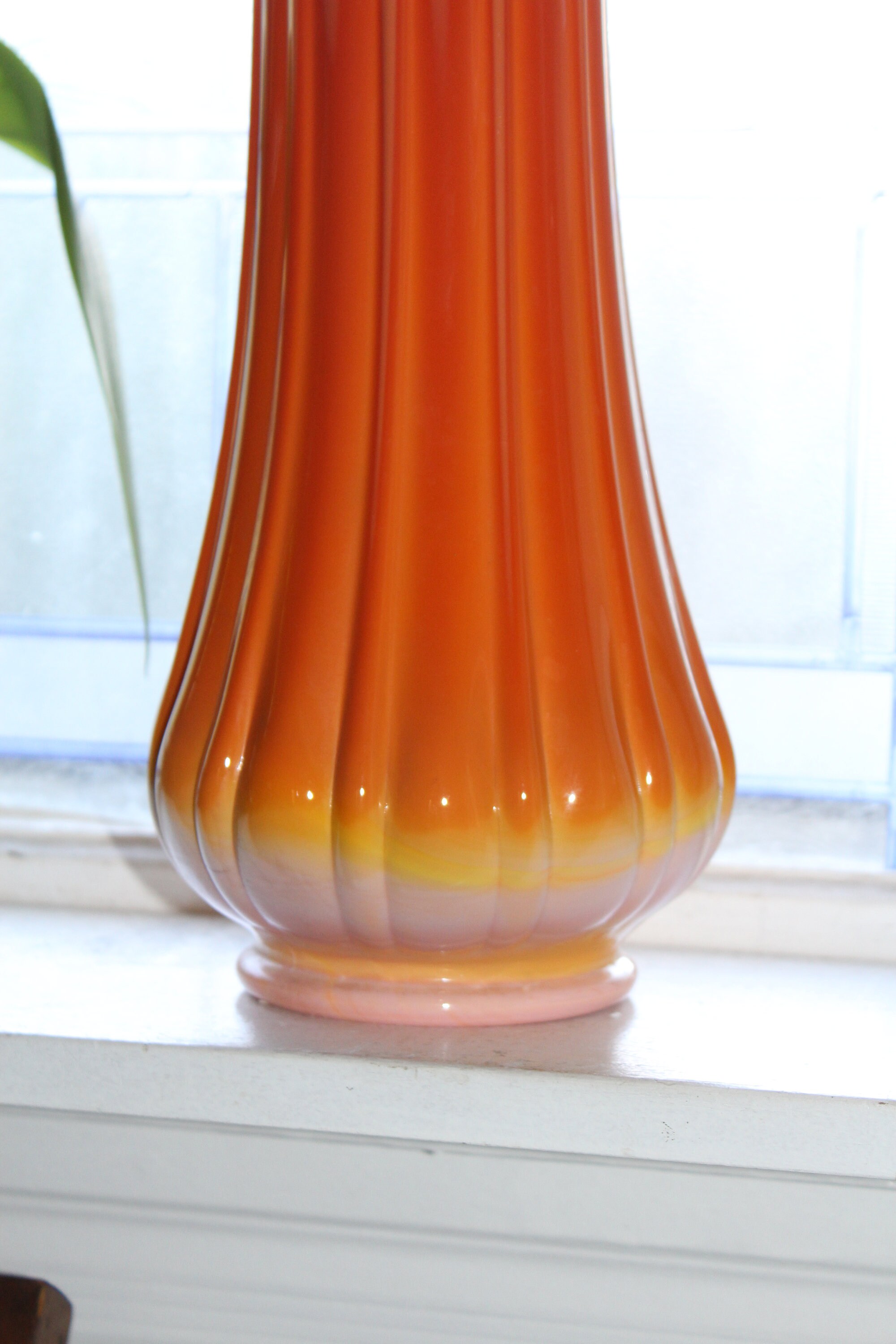 Large Orange Swung Glass Vase 21 Vintage Mid Century Modern