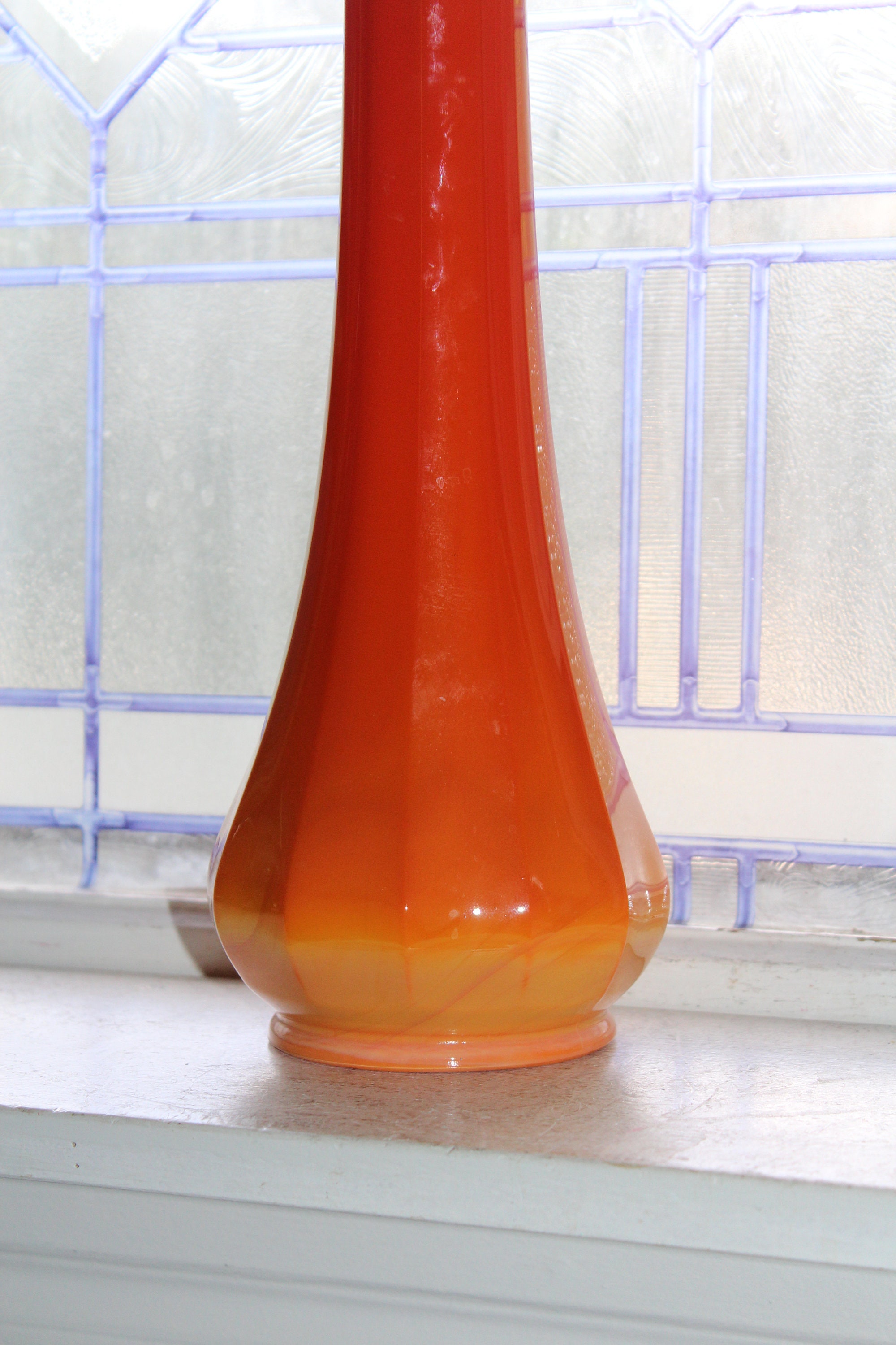 Large Orange Swung Glass Vase 20 Vintage Mid Century Modern