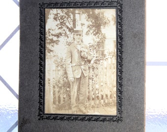 Antique Cabinet Card Photograph Young Edwardian Man with Flowers