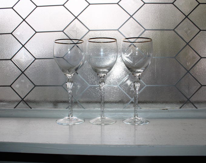3 Vintage Lenox Monroe Wine Goblets Gold Rim Glasses 7 5/8"