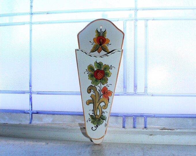 Vintage Rosemaling Wood Wall Pocket Norwegian Folk Art