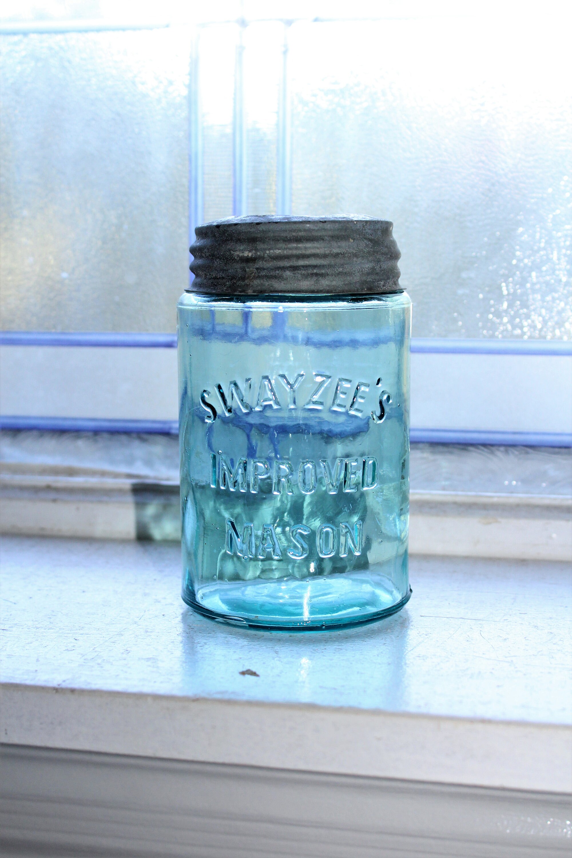 Antique Blue Canning Jar Swayzee's Improved Mason Jar Pint