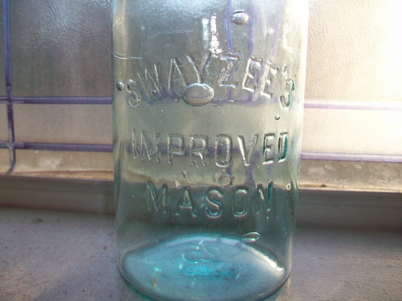 Antique Blue Canning Jar Swayzee's Improved Mason Jar Quart Early 1900s