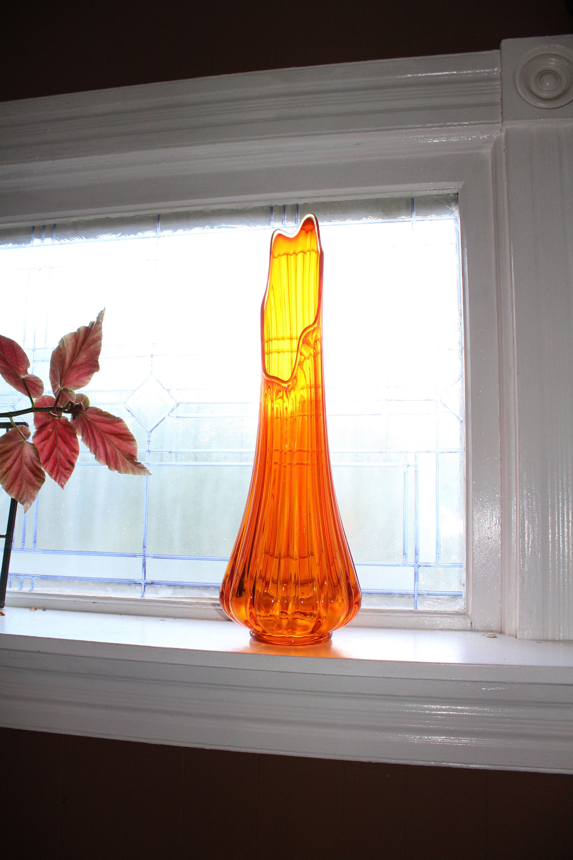 Large Orange Glass Vase 22 Vintage Mid Century Modern Abstract Art Glass