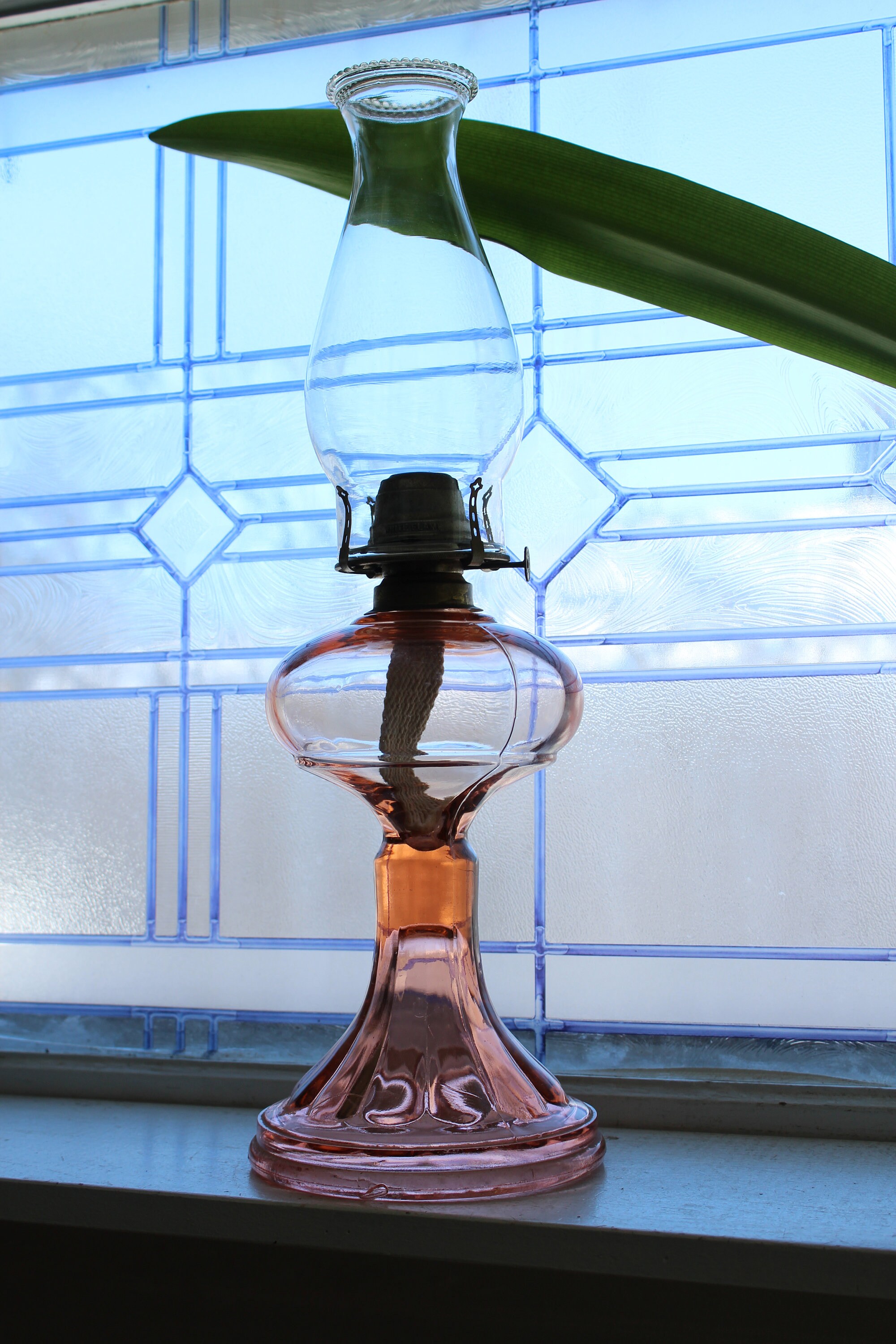 Vintage Pink Depression Glass Oil Lamp