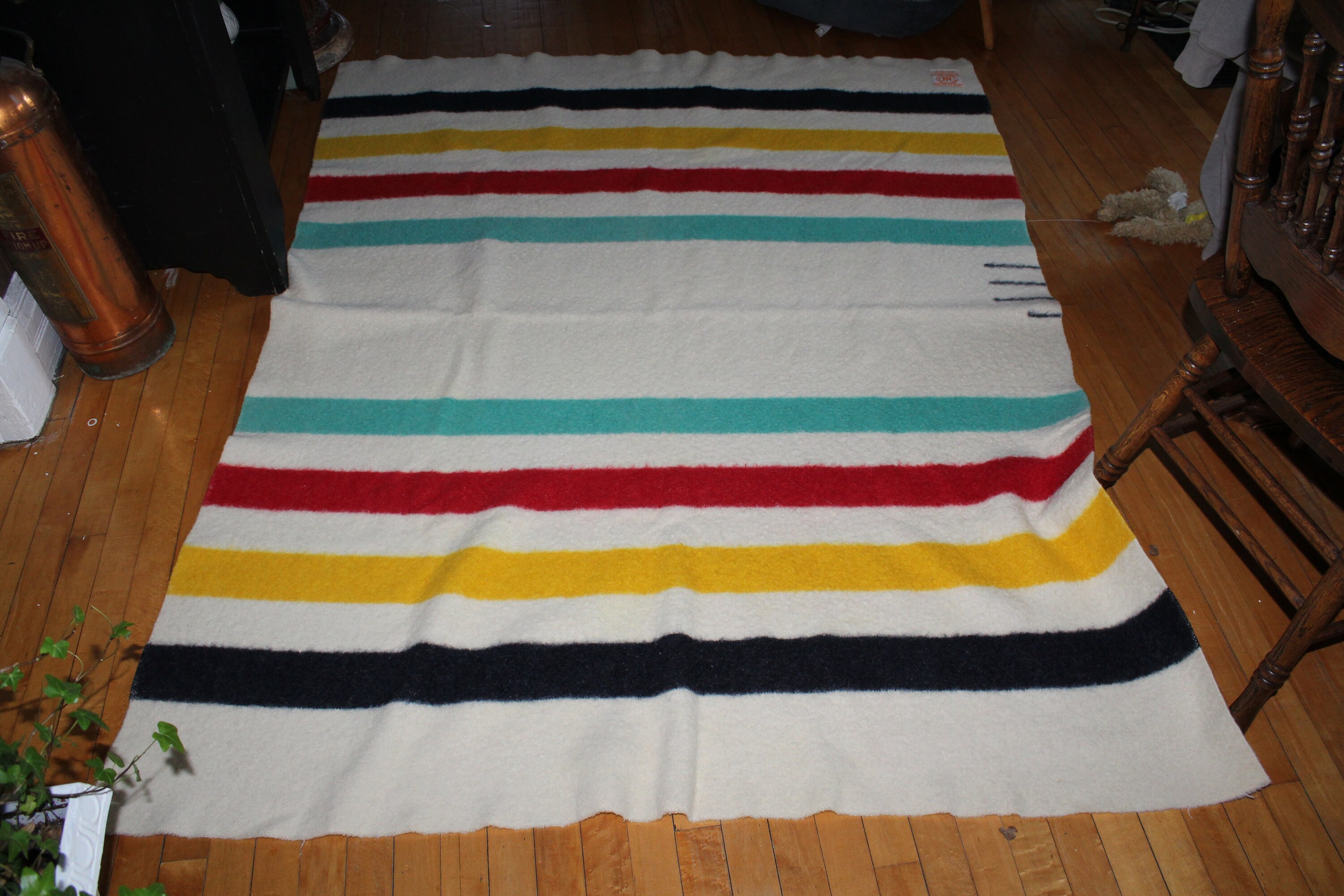 Vintage 1960s Wool Camp Blanket Hudson Bay Striped Point Blanket