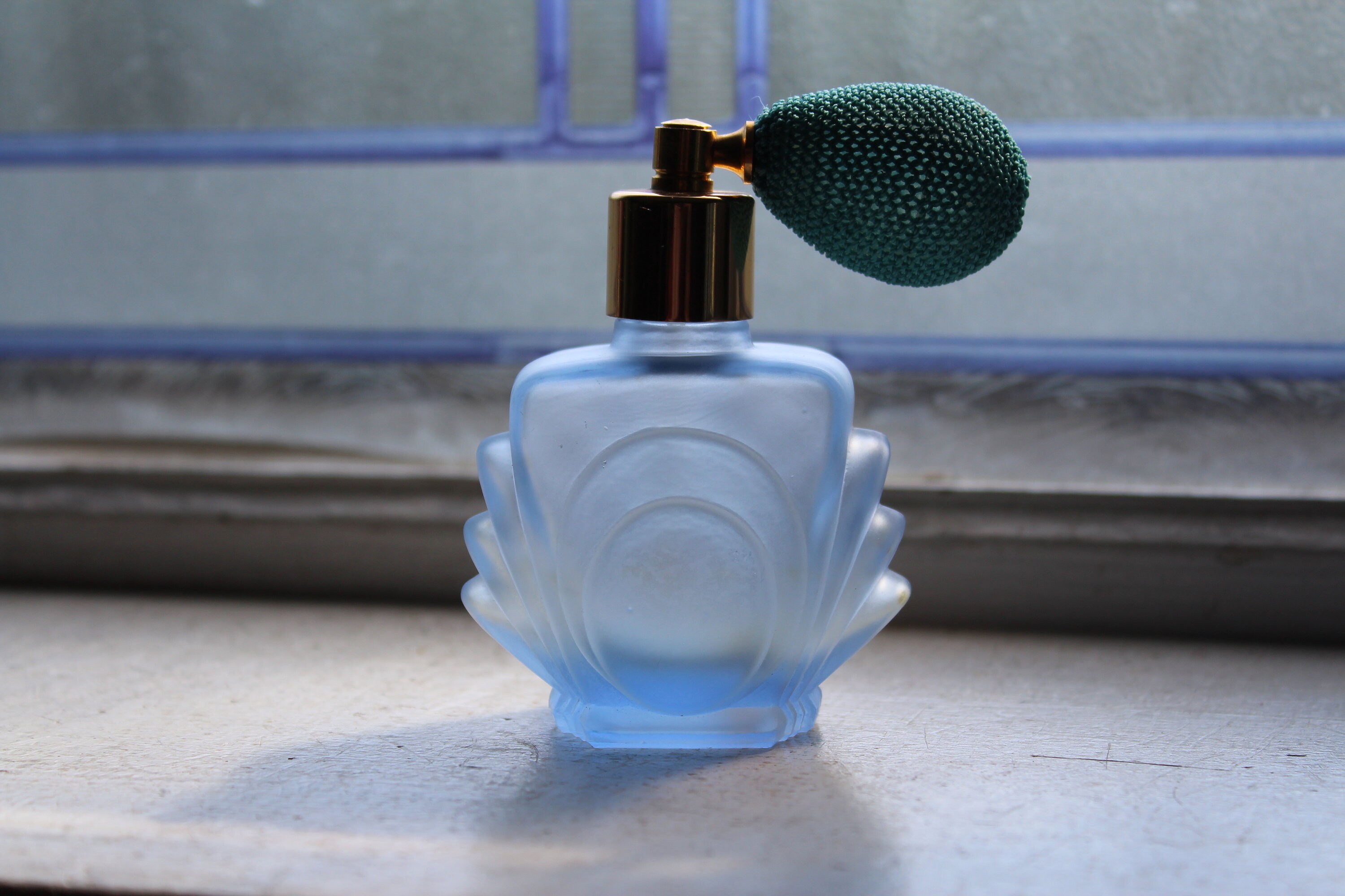 Download Vintage Blue Frosted Glass Perfume Bottle Atomizer