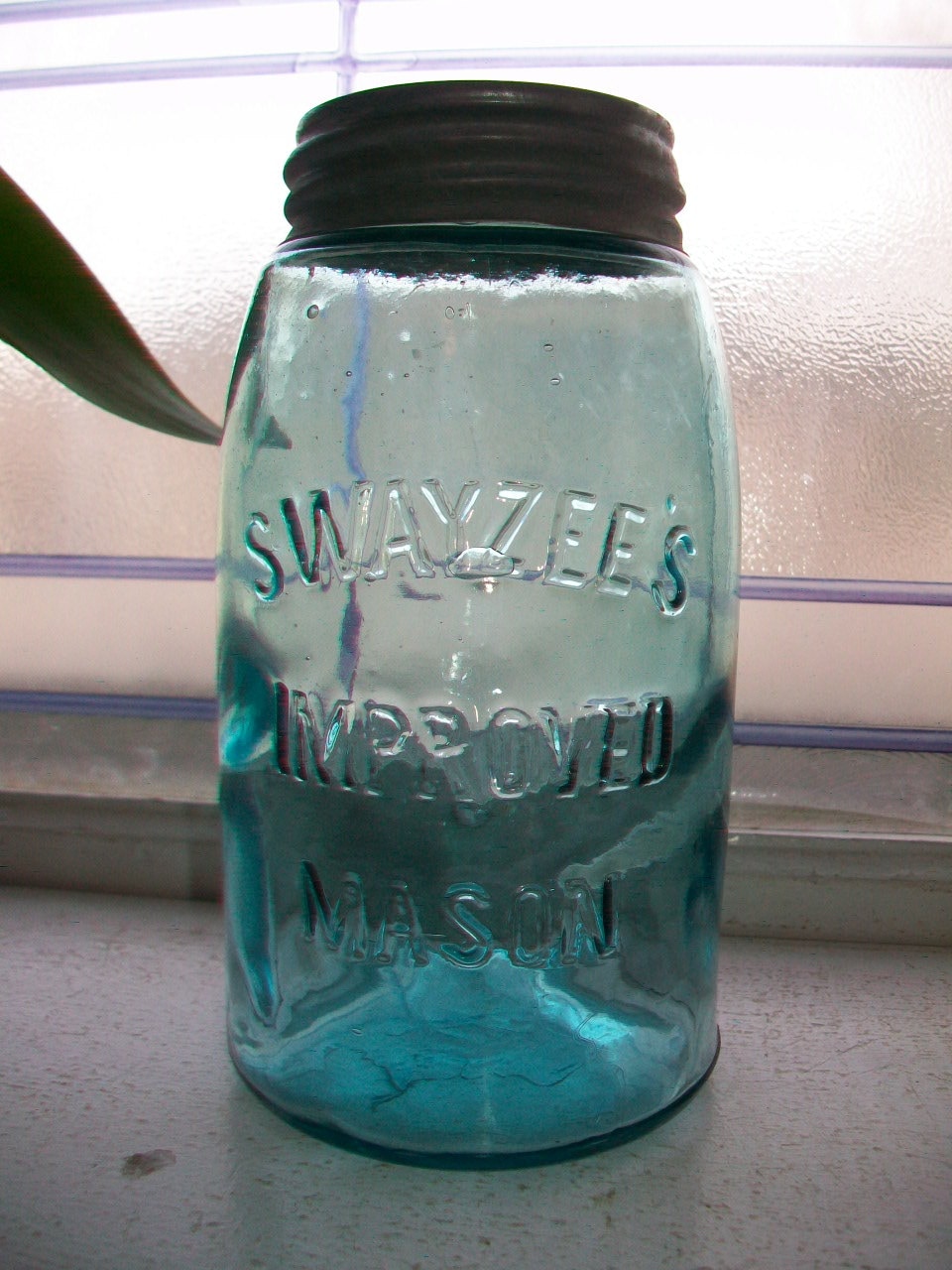 Antique Blue Canning Jar Swayzee's Improved Mason Jar Quart Early 1900s