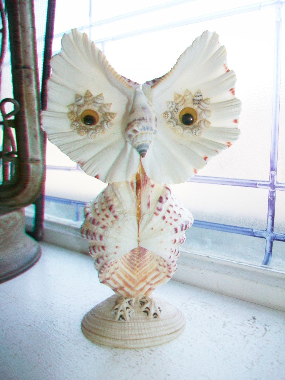 Shell Owl Shell Art Owl Figurine 7.5 Inch