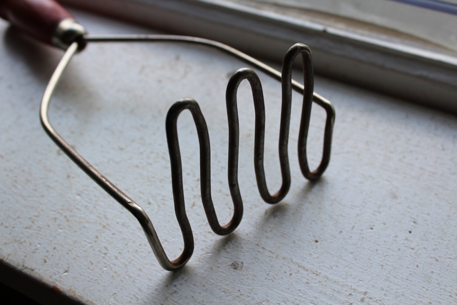 Vintage Potato Masher Red Wood Handle Farmhouse Decor