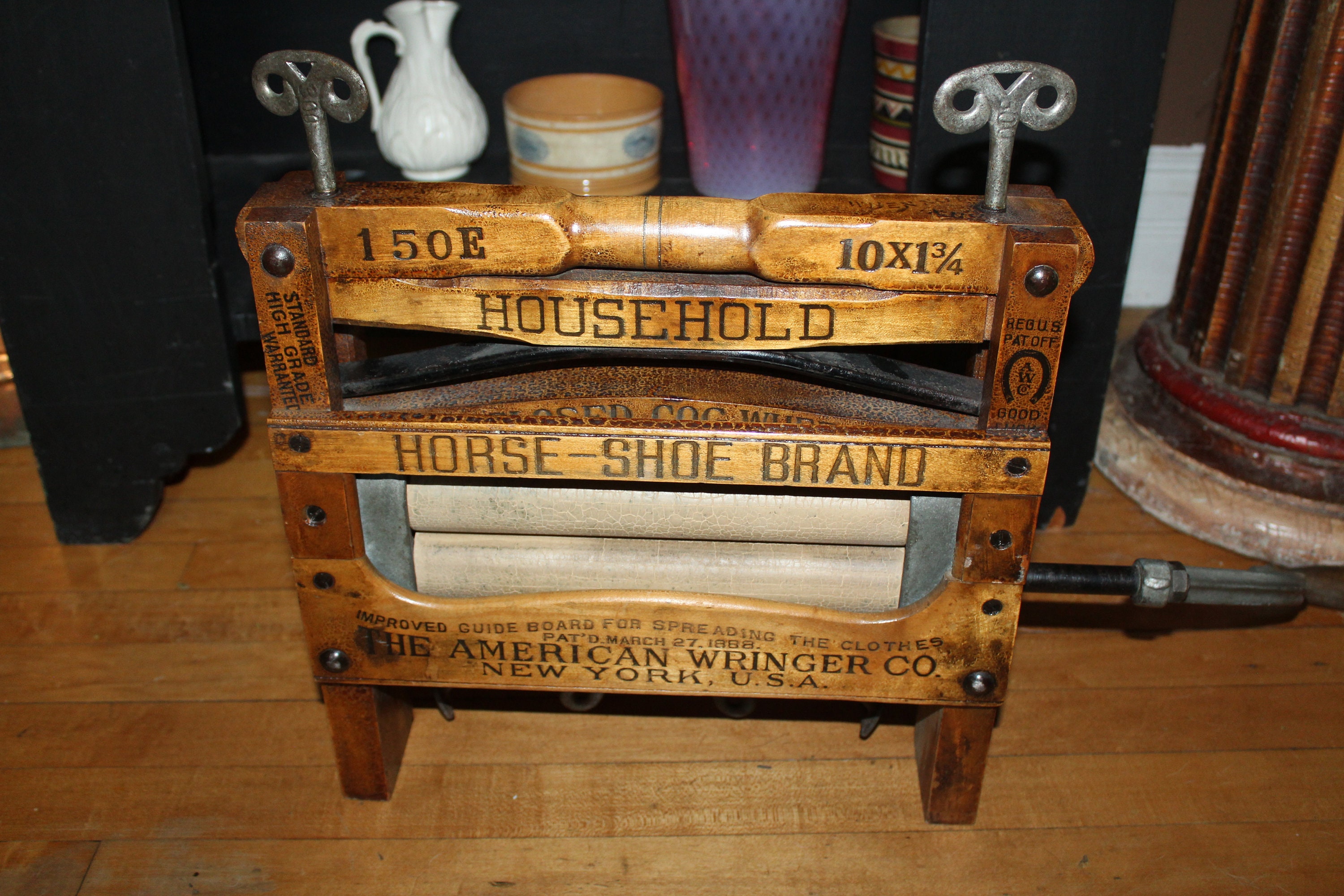 Vintage Wooden Clothes Wringer Horse Shoe Brand Laundry Mangle