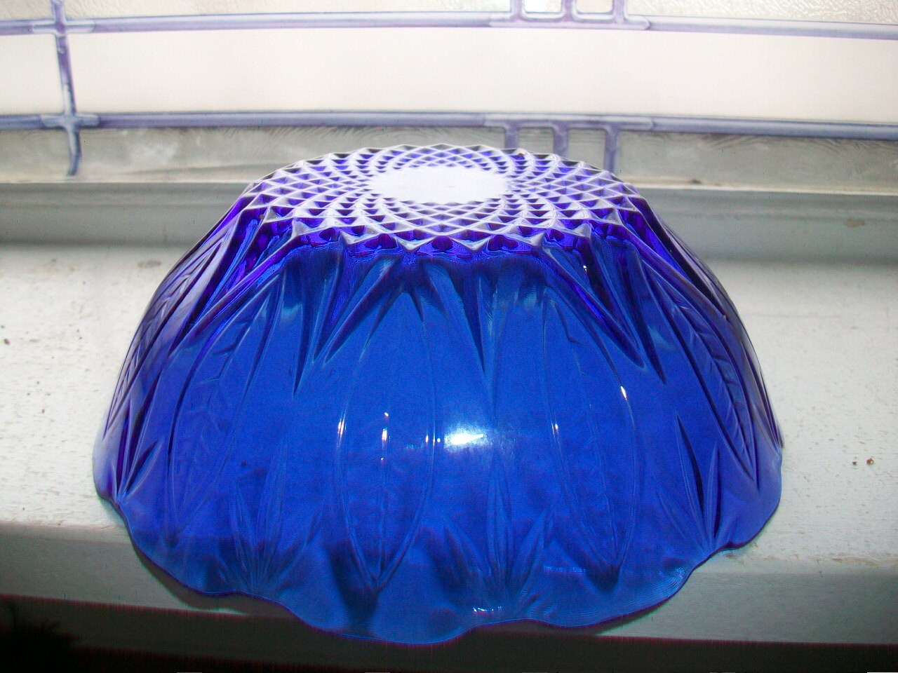 Vintage Cobalt Blue Glass Sunflower Bowl Art Deco