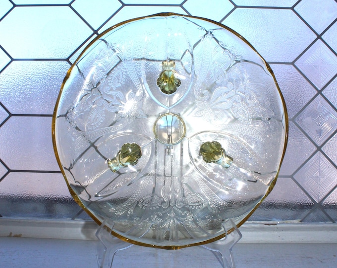 Vintage Lancaster Jubilee Console Bowl Footed Yellow Depression Glass 1930s