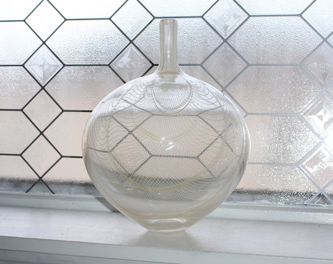 Large Brian Becher Studio Art Glass Latticino Ball Vase