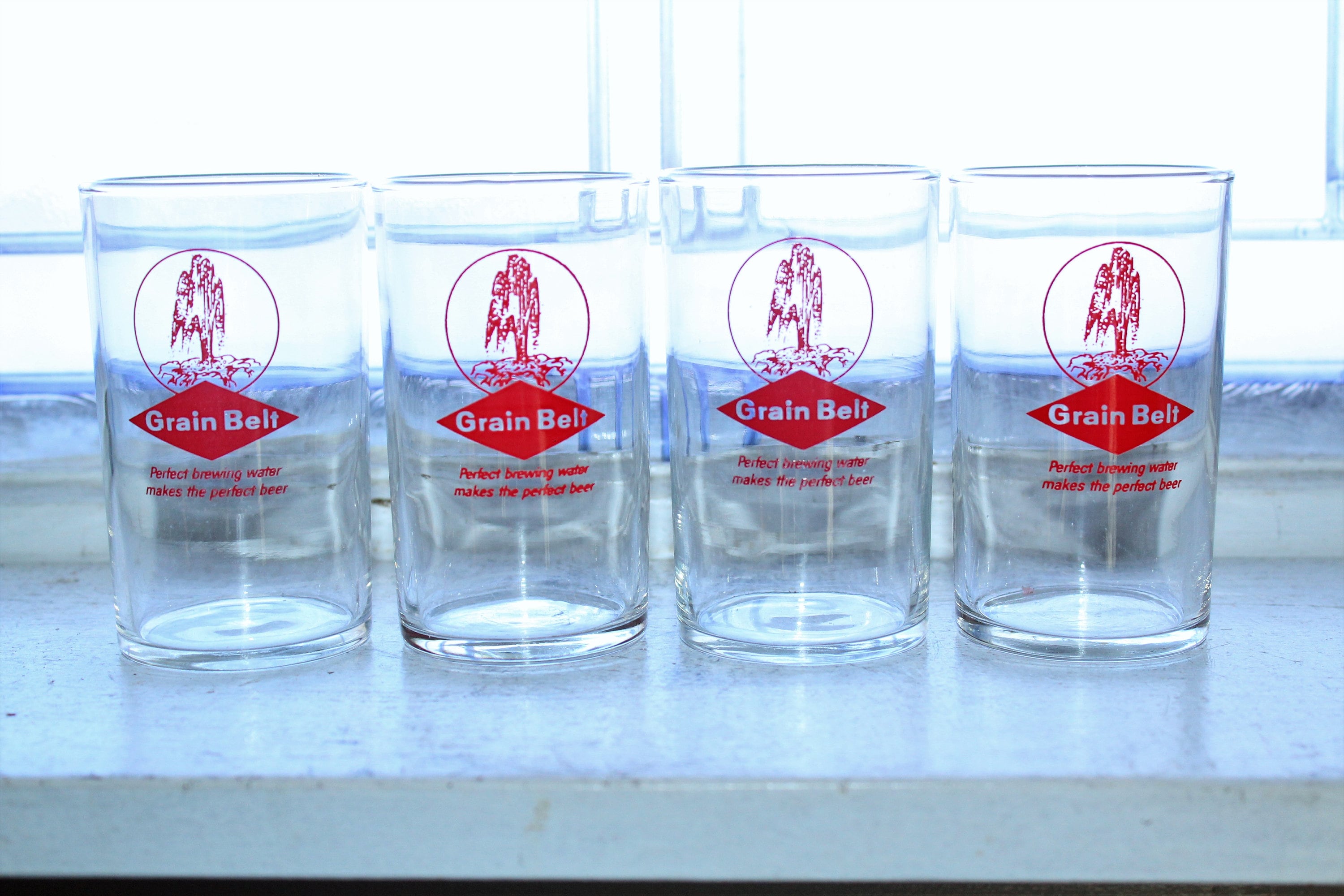 4 Vintage Grain Belt Beer Glasses 4 Inch