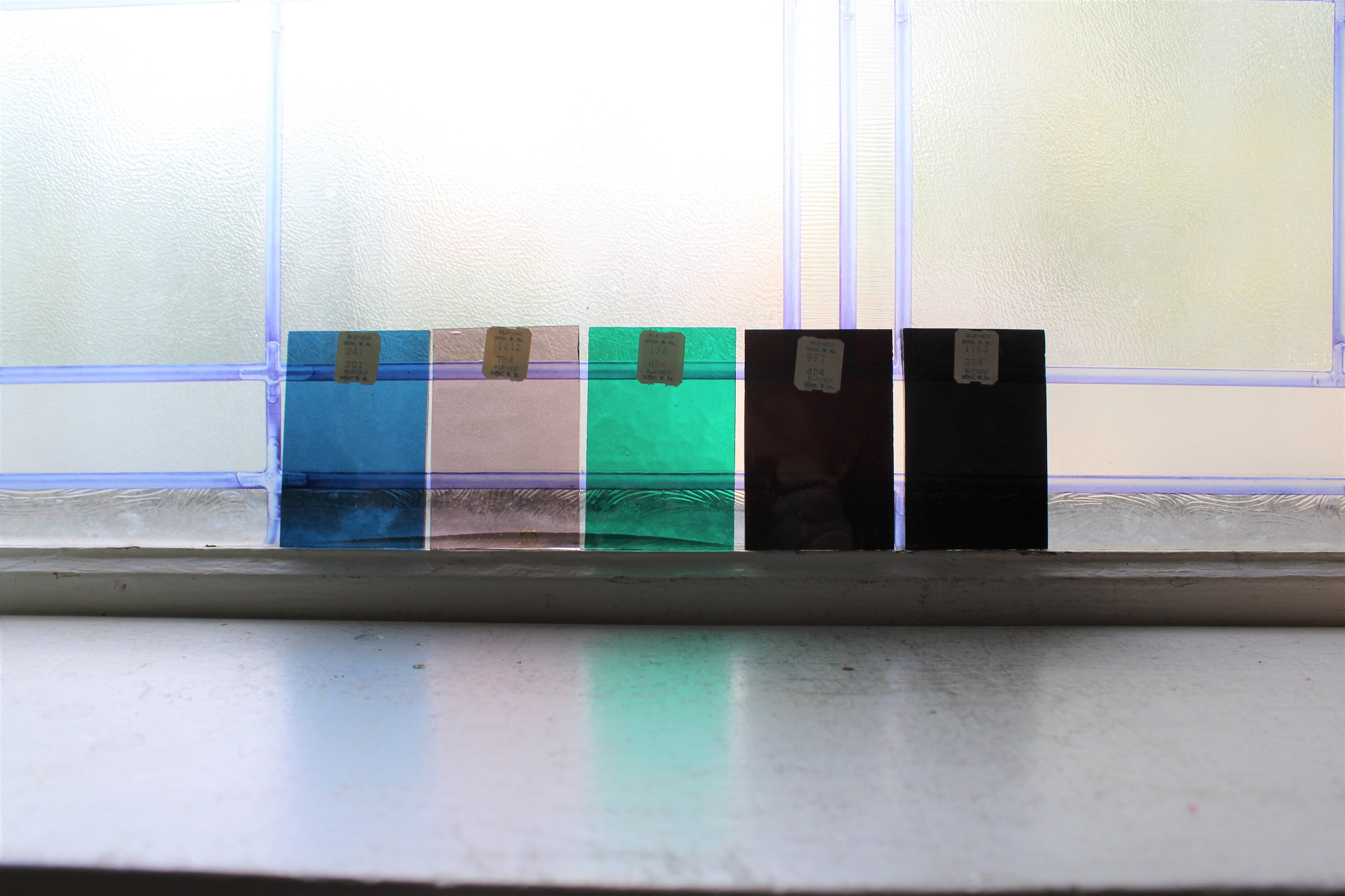 5 Vintage Blenko Stained Glass Sample Blocks 2 x 3