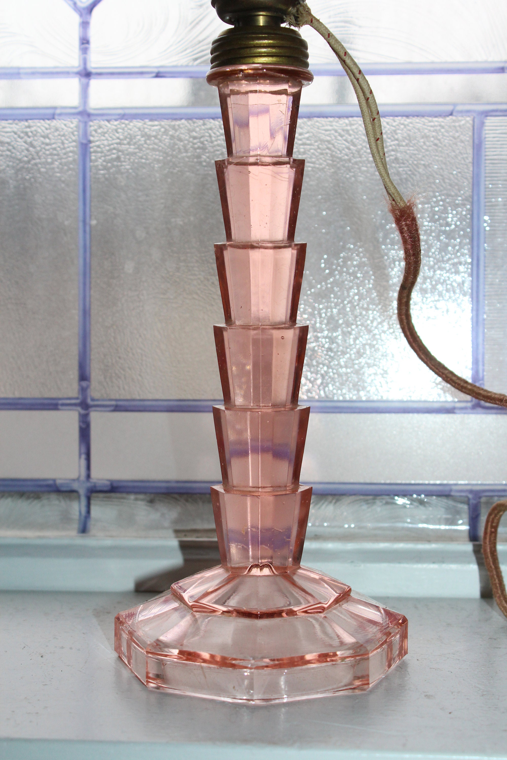 Pink Depression Glass Art Deco Lamp Tea Room Pattern Vintage 1930s