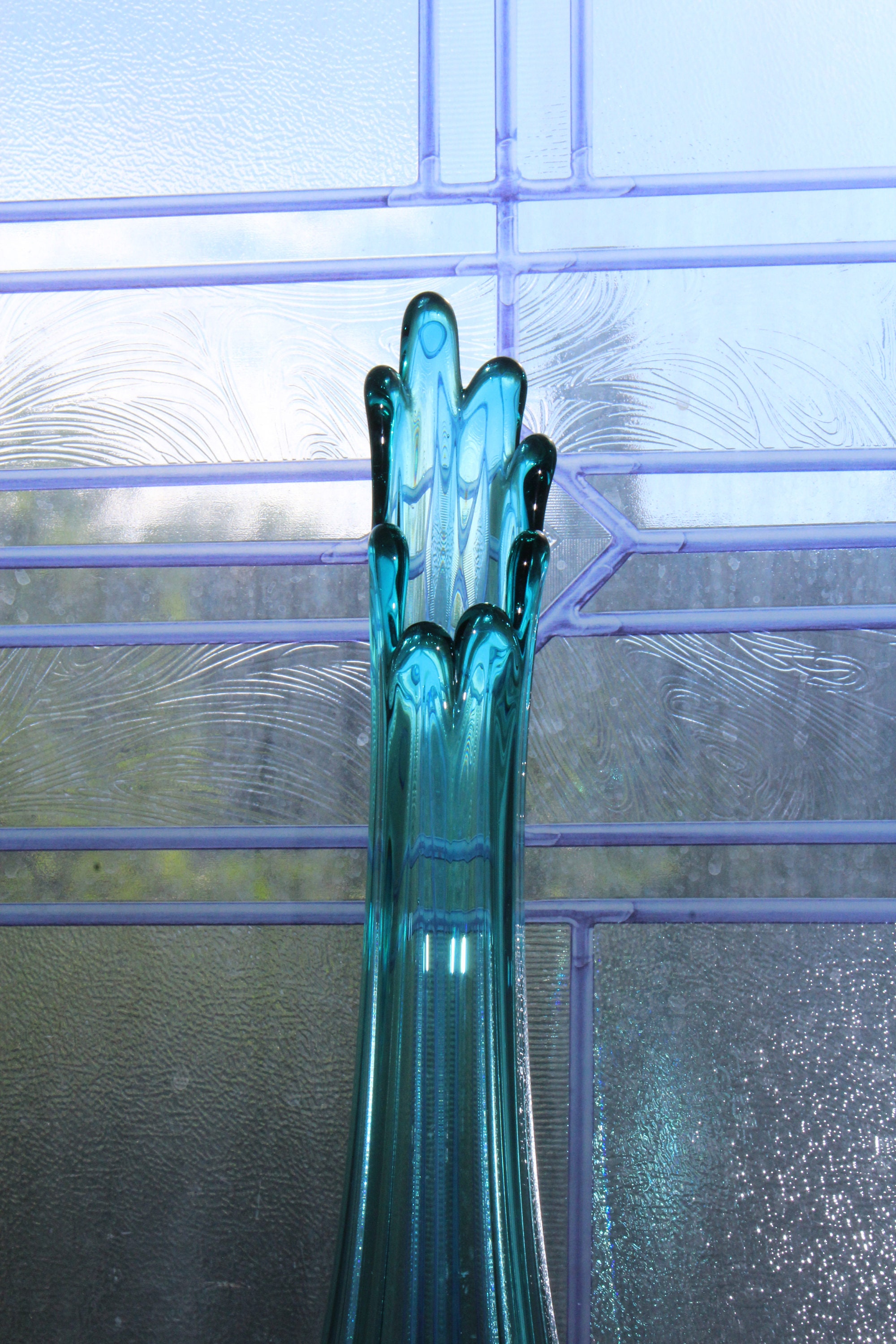 Large Blue Swung Glass Vase 13.75 Vintage Mid Century Modern