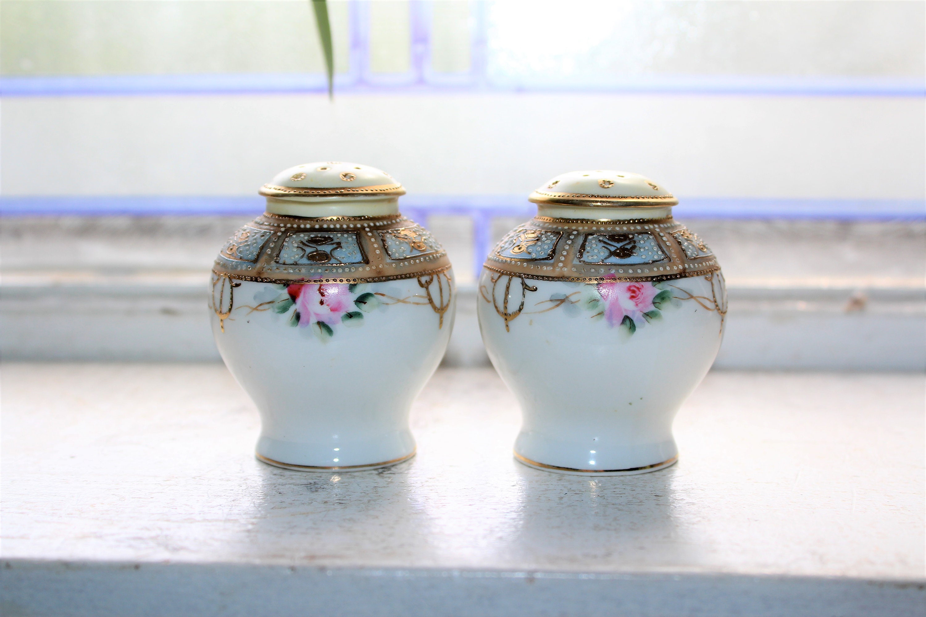 Salt and Pepper Shakers Antique Nippon Hand Painted