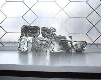 6 Primitive Antique Tin Cookie Cutters Lion Chickens Rabbit Horse