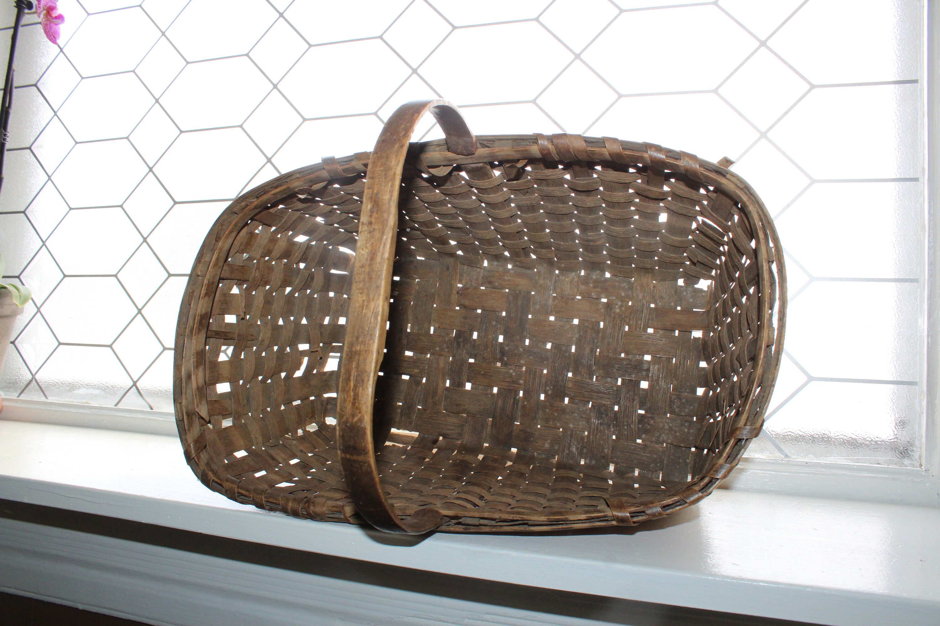 Antique Gathering Basket Wicker Large Americana Rustic Farmhouse