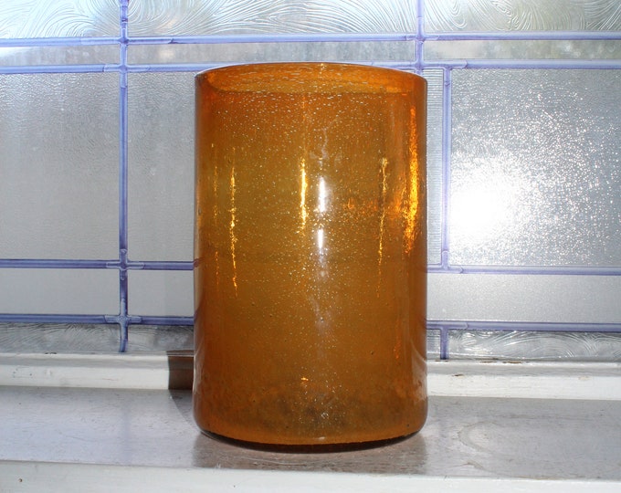 Large Vintage Mid Century Orange Glass Cylinder Vase