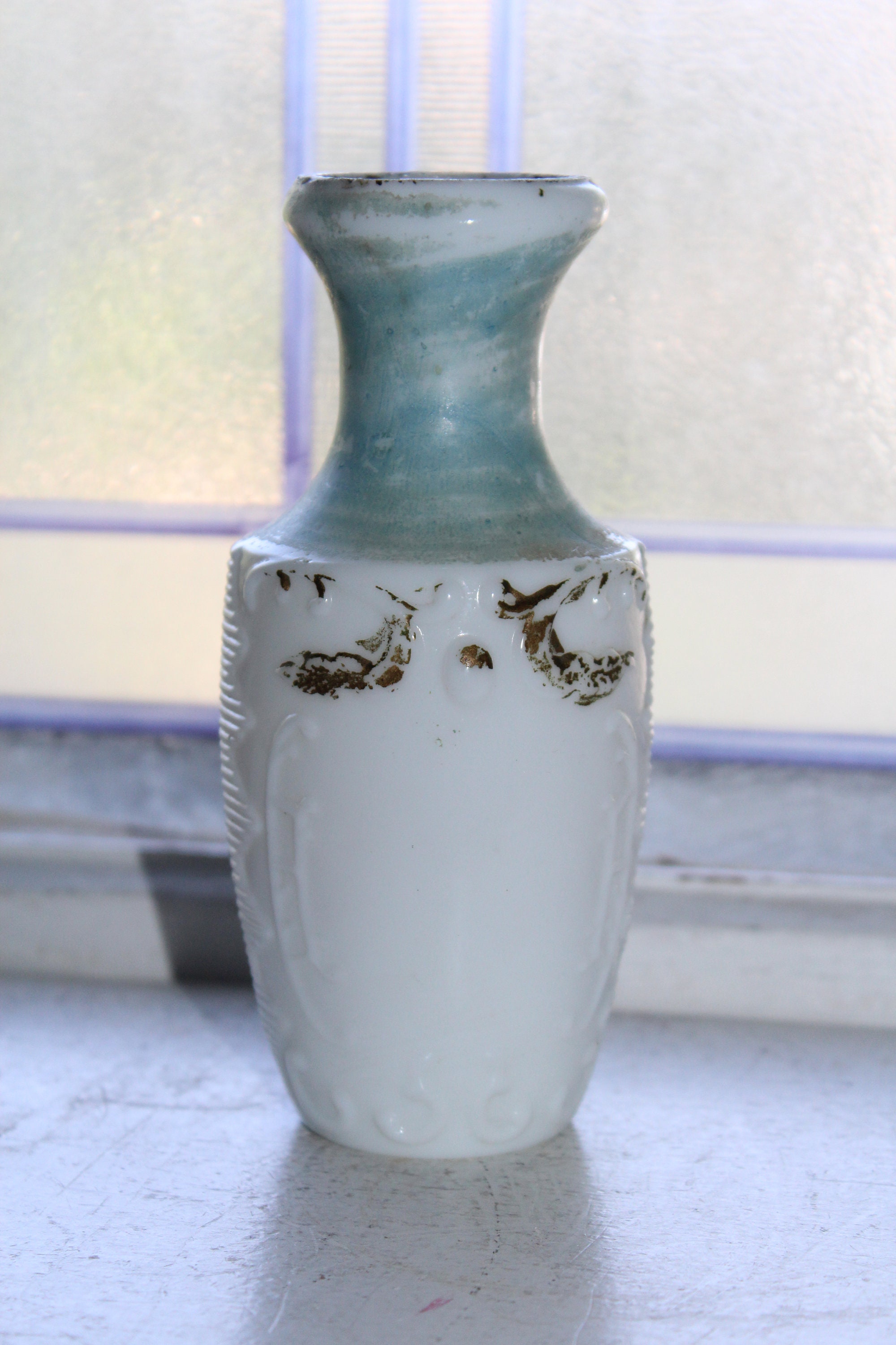 Antique Victorian Hand Painted Milk Glass Vase 1800s